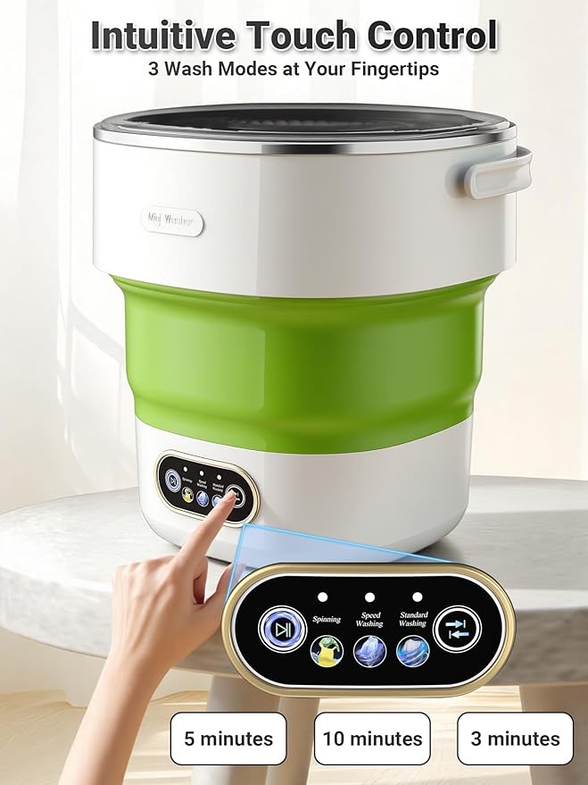 Portable Washing Machine 16L Foldable Mini Washer for Underwear Socks Baby Clothes Small Loads Compact Washer for Apartment Dorm RV Travel (Green)