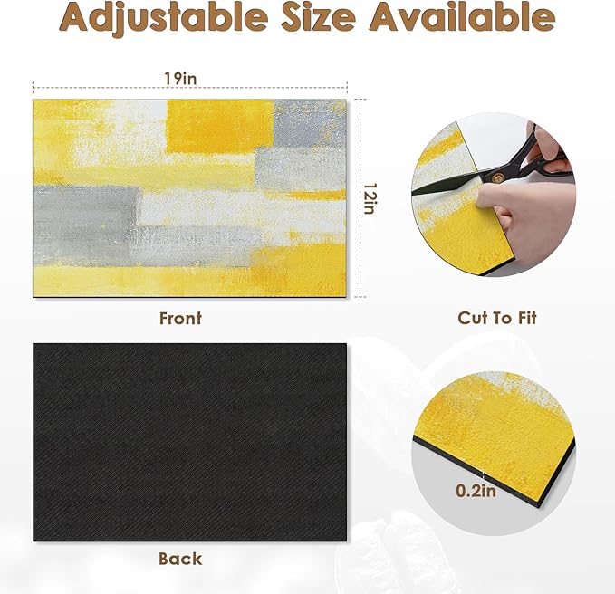 Arttown Coffee Mat for Countertops, Yellow White Grey Abstract Modern Dish Drying Mat 2 Pcs for Kitchen Bar Accessory, Fit Under Coffee Maker Espresso Machine Dish Rack Hide Stain 12x19in