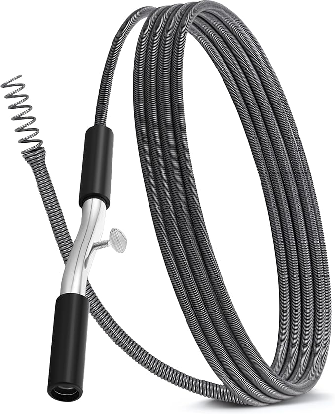Threlaco 25 ft Drain Auger Plumbing Snake for Heavy Deep Blockages 3/8" Diameter Flexible Plumbing Cables Drain Snake for Kitchen Bathroom Shower Sink Cleaning Drainage Clogs