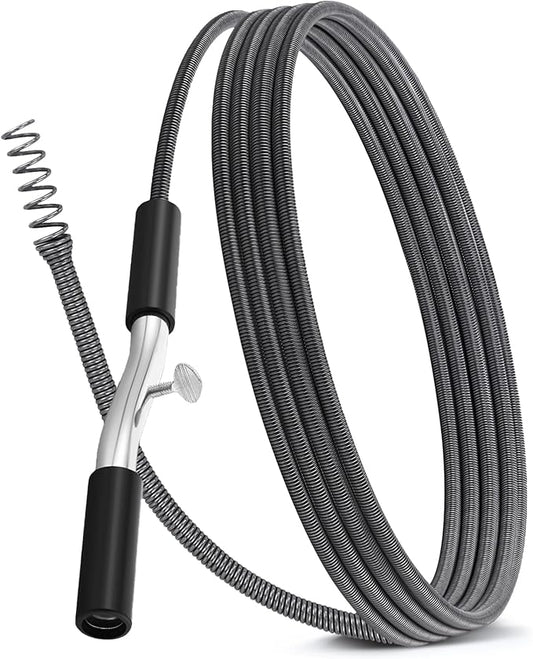 Threlaco 25 ft Drain Auger Plumbing Snake for Heavy Deep Blockages 3/8" Diameter Flexible Plumbing Cables Drain Snake for Kitchen Bathroom Shower Sink Cleaning Drainage Clogs