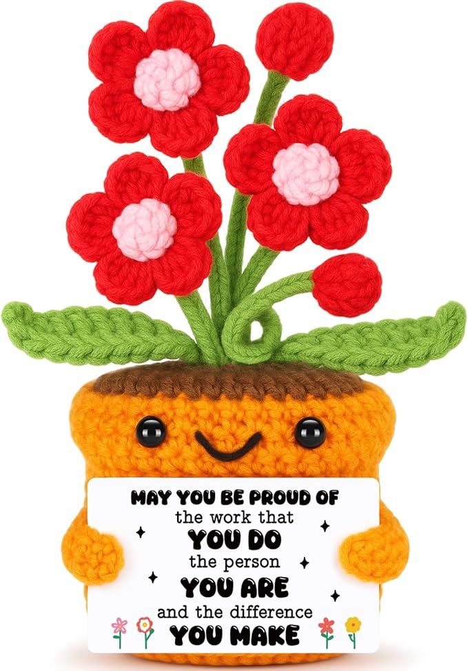 Agantree art Thank You Gifts for Women - Positive Crochet Flower Home Desk Decor- Graduation End of Year Teacher Appreciation Gifts for Teachers Nurse Coworker Friend, Retirement Gift for Woman