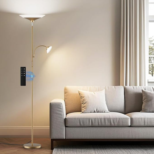 SIBRILLE Gold Torchiere Floor Lamp - 2 Way LED Standing Lamp with Reading Light, Dimmable 72'' Tall Lamp with Remote Color Changing, 34W Mordern Uplighter for Living Room Bedroom Office
