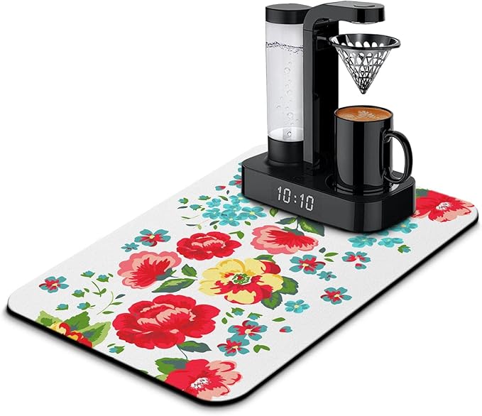 Coffee Bar Mat Accessories for Countertop Absorbent Hide Stain Rubber Backed Dish Drying Mats for Kitchen Counter Draining Pad Decor Gift(24x16in)