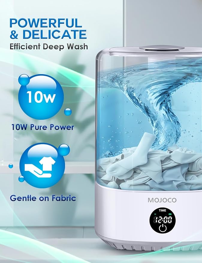 MOJOCO Mini Washing Machine - 4L Small Portable Washing Machine with 3 Wash Modes for Underwear, Socks & Baby Clothes - Rechargeable Countertop Mini Washer for Dorms, Hotels, Travel & Camping