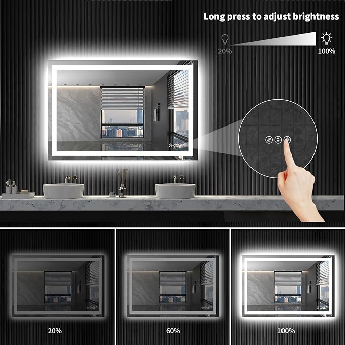 LOAAO 40"X32" LED Bathroom Mirror with Lights, Anti-Fog, Dimmable, Backlit + Front Lit, Lighted Bathroom Vanity Mirror for Wall, Memory Function, Tempered Glass, ETL Listed