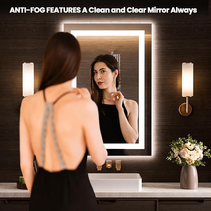 LOAAO 20"x34" LED Bathroom Mirror with Lights, Anti-Fog, Dimmable, Backlit + Front Lit, Lighted Bathroom Vanity Mirror for Wall, Memory Function, Tempered Glass, Safe to Use, ETL Listed