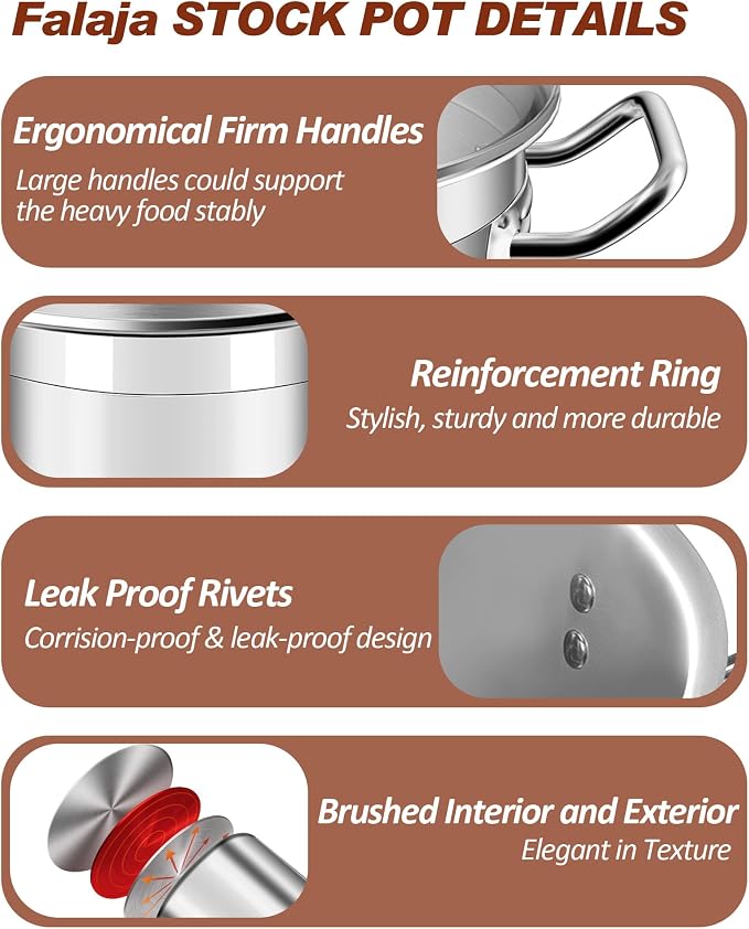 24 Quart Stainless Steel Stock Pot with Lid – Heavy Duty Cooking Pot for Soup, Stew, Pasta – Induction Compatible, Dishwasher Safe – Ideal for Home & Commercial Use