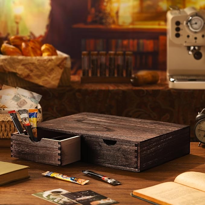 Suzile Wooden Coffee Pod Storage Drawer Cabinet Vintage Tea Organizer Holder with Drawers Coffee Cup & Accessory Storage for Home Office Brewers(2 Drawer)