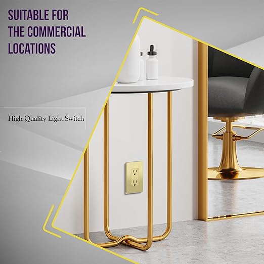 ENERLITES Elite Series Decorator Receptacle Outlet Child Safe Tamper-Resistant, Gloss Finish, Self-Grounding, Residential Grade, 15A 125V, 61501-TR-GDWBP2P, Brushed Gold (2 Pack)
