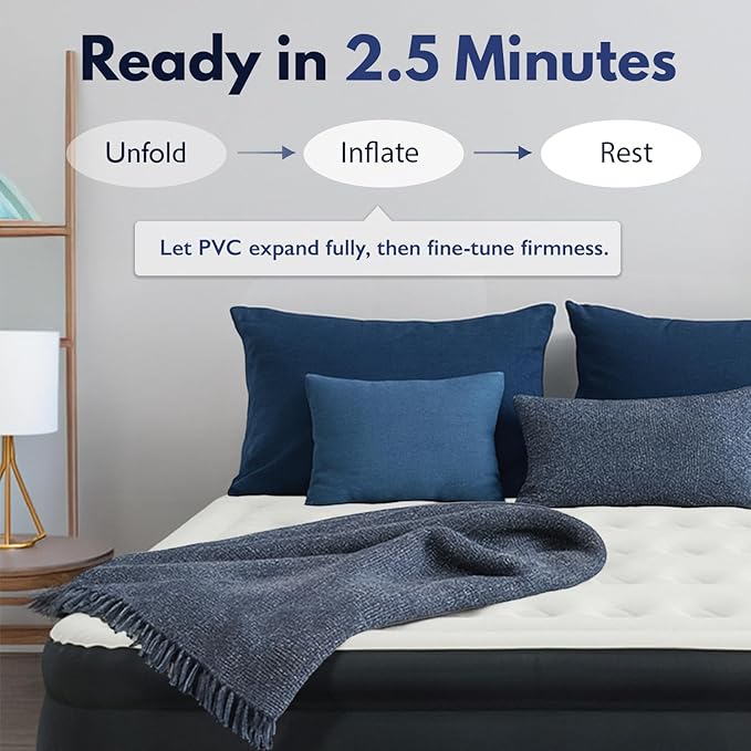 King Koil Luxury Plush Pillow Top California King Air Mattress with Built-in High-Speed Patented Pump for Home, Camping & Guests, Inflatable Double High Blow Up Airbed, Waterproof, 1-Year Warranty