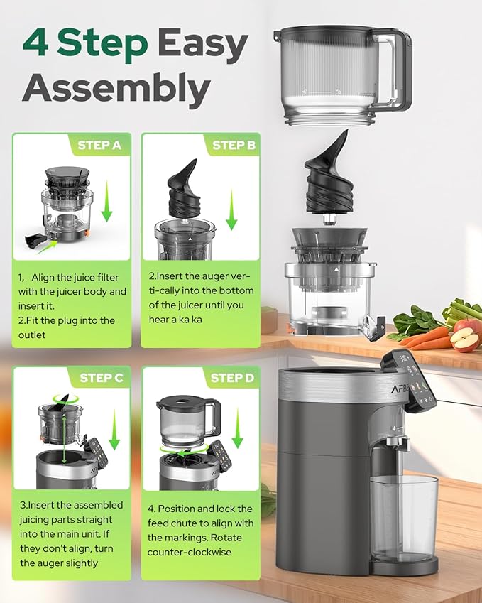 2026 Upgraded Cold Press Juicer Machine, 6.5" Extra Wide Chute Masticating Juicer with 100oz Self-Feeding Hopper,3-in-1 Smart Touch Slow Juicer for Sorbet & Nut Milk, High Yield, Easy Clean