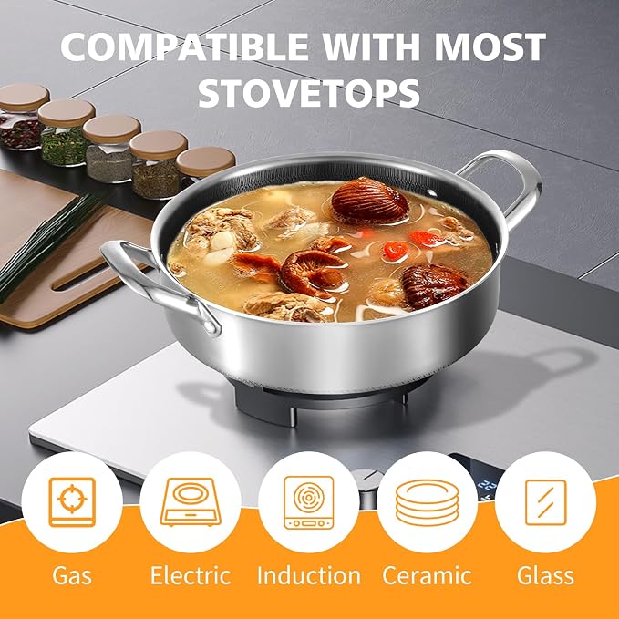 Toutrop 6 QT Hybrid Nonstick Saute Pan with Lid,Tri-Ply Stainless Steel 12.5Inch Frying Pan Cookware,Induction Skillet,Dishwasher & Oven Safe