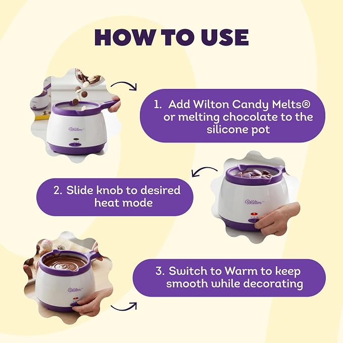 Wilton Candy Melts Melting Pot, Strawberries Cakepops, 2.5-Cup | 2.5-Cup Electric Melting Pot Keeps Candy Melts Warm for Dipping Strawberries, Cake Pops & Chocolate-Coated Treats