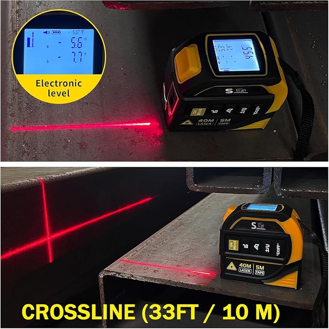 4-in-1 Laser Tape Measure with Laser Level Crosshairs |130ft/40m Laser Distance+16ft/5m AutoLock Tape |Backlit LCD Display (Ft/Inch/M/mm) |for DIY,Construction, Interior Design