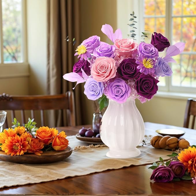 Lovenfold Flowers for Delivery Birthday Flowers Gift for Her,Preserved Flowers Bouquet 12 Roses Mixed Bouquet,Rose Gifts for Women Mom Grandma(Mixed 12 Lilac Roses)