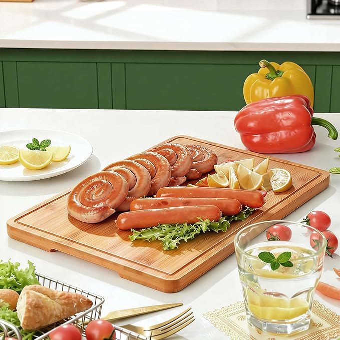 Zarler Bamboo Cutting Boards for Kitchen, Durable Wood Cutting Board with Juice Grooves and Handles, Wooden Chopping Board Set for Meal Prep, 500℉ Carbonized Bamboo, XL Size, Ideal Kitchen Gift