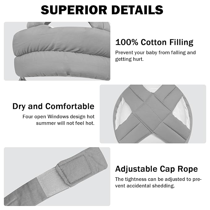 Baby Head Protector Baby Helmet for Crawling Walking, No Bumps Safety Head Adjustable Protective Cap for Walking, Playing (Gray)