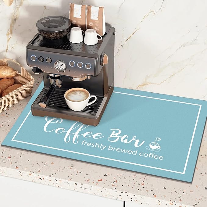 Findosom Dish Drying Mat, 16"x 24" Super Absorbent & Hide Stain Coffee Mat, Cuttable Drying Mat for Kitchen Counter, Coffee Bar Accessories, Under Dish Rack, Coffee Maker, Espresso Machine, Blue
