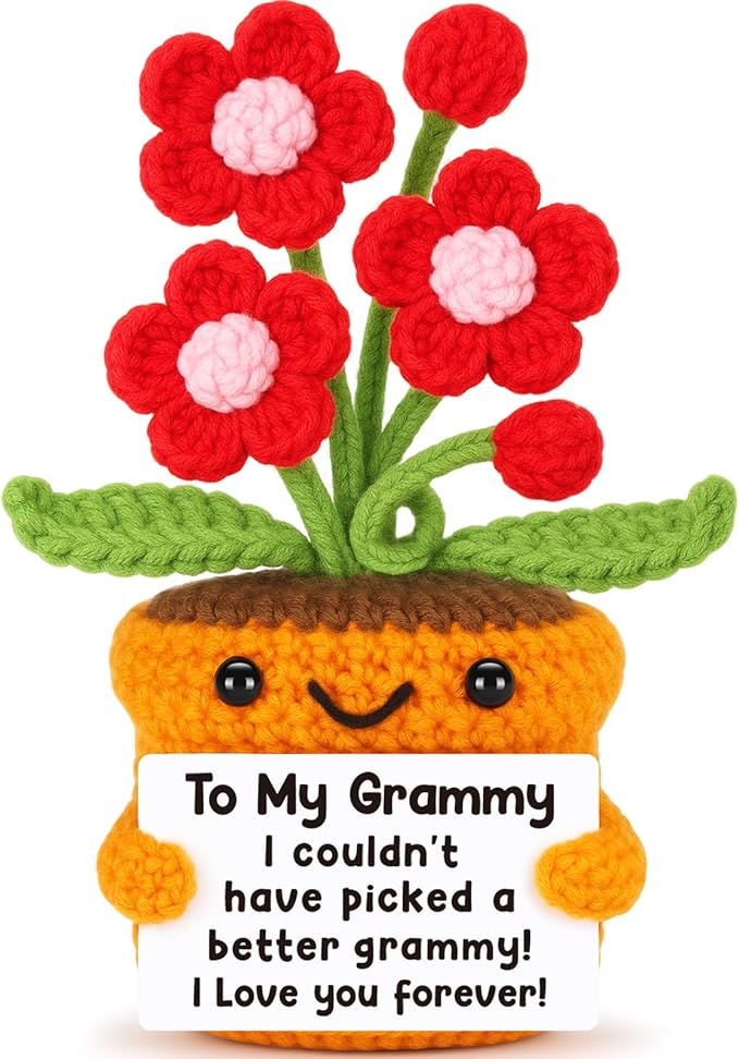 Grammy Gifts Mothers Day Birthday Gift for Grammys, Birthday Mothers Day Grammy Gifts for Grandma from Granddaughter Grandson Grandchildren Grandkids Crochet Flower I Love You Home Desk Decoration