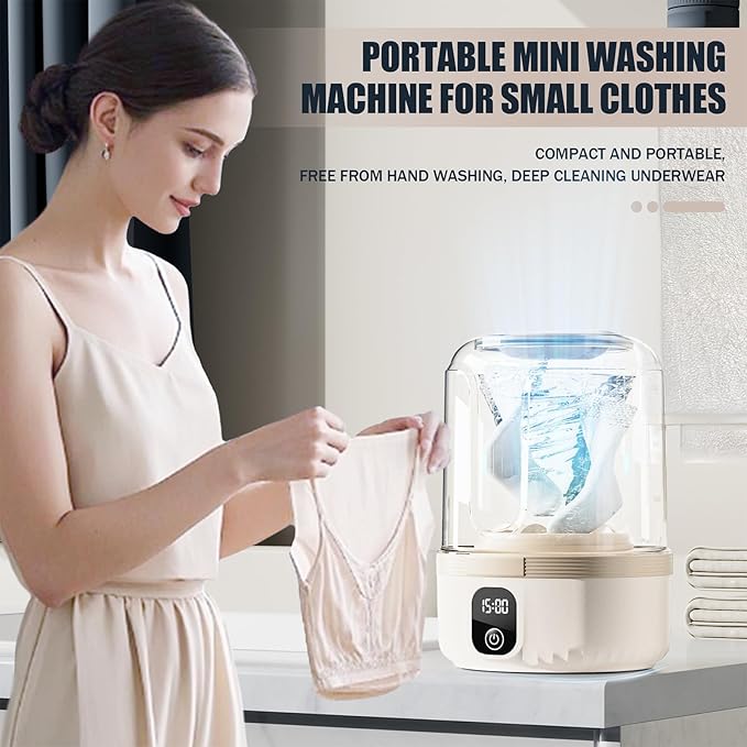 Underwear Washing Machine, Upgrade 1.5L Mini Portable Washing Machine Rechargeable Underwear Washer Deep Cleans Small Clothes for Apartment, Dorm, RV, Travel & Hotel Use (khaki)