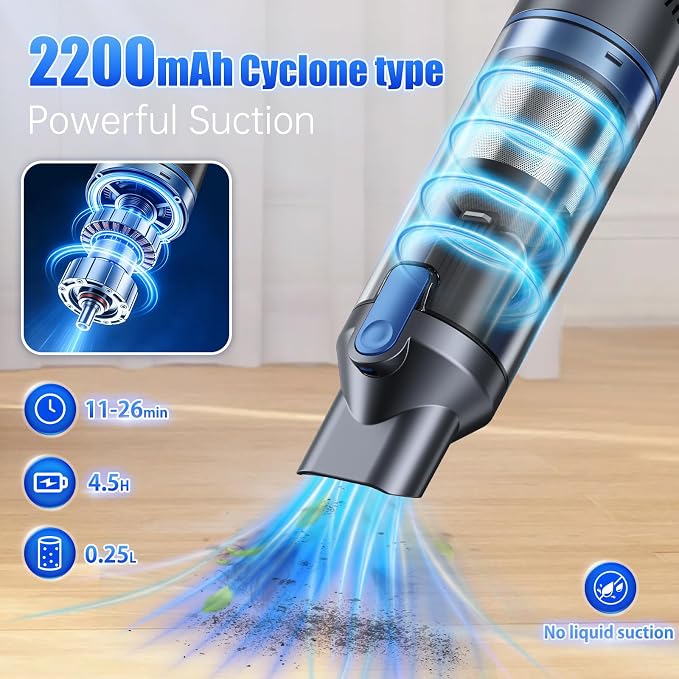 Handheld Vacuum Cordless Small Car Vacuum with Multiple Accessories | Powerful Suction, Lightweight, Multi-Nozzles, One-Touch Dust Cup, HEPA Filter Mini vacuum for Car Home Office Pet