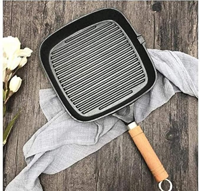Square Grill Pan, Cast Iron Premium Non-Stick Grill Pan Frying Pan Heavy Duty Cast Iron Grill Pan Frying Pans for Gas, Induction and Electric Stove with Handle Frying Pa