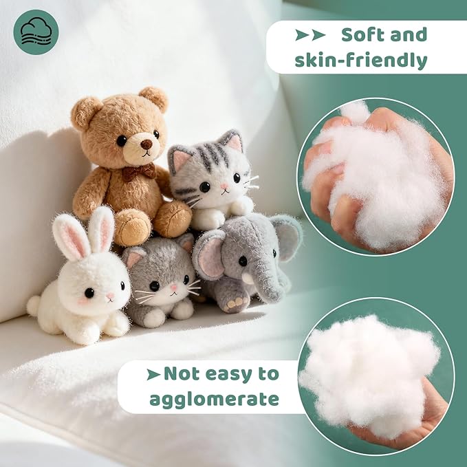 Jmuiiu 1.8oz Polyester Fill, Premium Polyester Fiberfill, Recycled Polyester Fiber, Stuffing for Stuffed Animals, High Resilience Stuffing Fluff Fiberfill for Filling, Animals