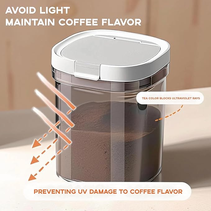 Airtight Coffee Canister, 20oz Coffee Storage Container with Scoop, Kitchen Food Storage Jar for Grounds Coffee, Beans, Tea, Sugar, Flour, Cereal, 1800ml