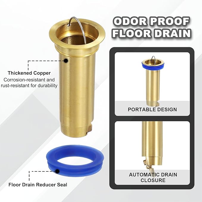 uxcell Odor Proof Floor Drain, 3.5" Brass Floor Drain Cover Shower Plug Drain Backflow Preventer Suitable for Pipes Tubes Bathroom Kitchen, Gold