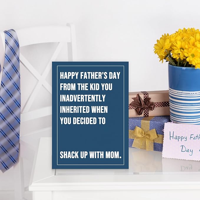 FANCYLUCKY Funny Step Dad Fathers Day Card Gifts from Step Son Daughter, Bonus Dad Fathers Day Cards, Humor Father's Day Card for Stepdad