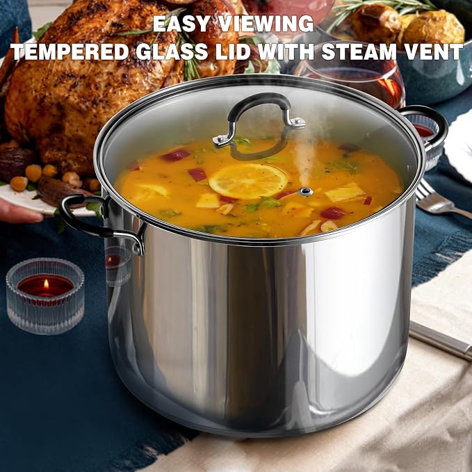 Cook N Home Professional 20 Quart Stainless Steel Stock Pot with Lid | Induction Cookware for Pasta, Soup, Canning,Oven Safe, Dishwasher Safe