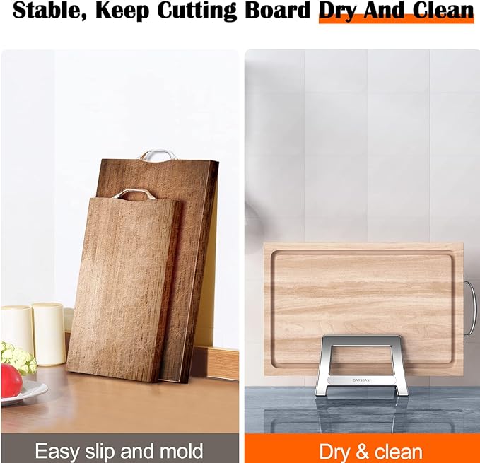 Cutting Board Rack, Auto Width Adjustable Holder Stand for Countertop or Cabinet (Silver)