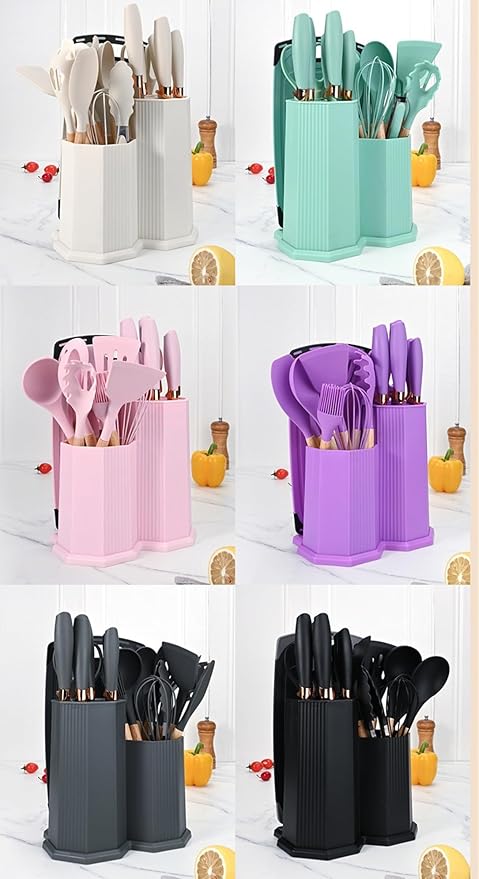 Kitchen Utensils Set,19 Pcs Cooking Tools and Knives Set,Cutting Board, Silverware Set, with Utensil Holder Precision Cutting and Organized Dining Kitchen Tool (Teal)
