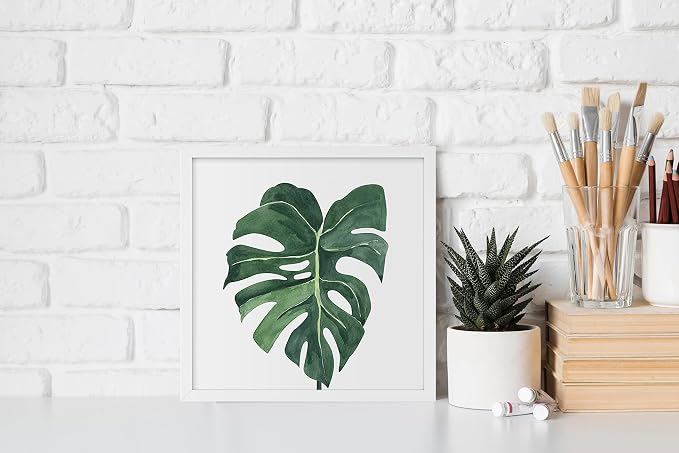 ArtbyHannah Framed Bathroom Wall Art Decor, 10x10 Inch 4 Pack Botanical Gallery Wall Frame Set Modern Farmhouse Sage Green Prints Artwork for Spa, Restroom, Bedroom, Office Decoration (White)