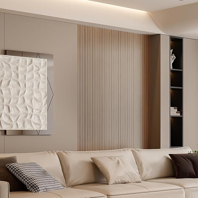 YLL YLL PVC Slat Wall Panel Peel and Stick 236"x 15.7" Faux Oak Grain Wood Slat Panel Self-Adhesive Wallpaper Soundproof 3D Wall Panels