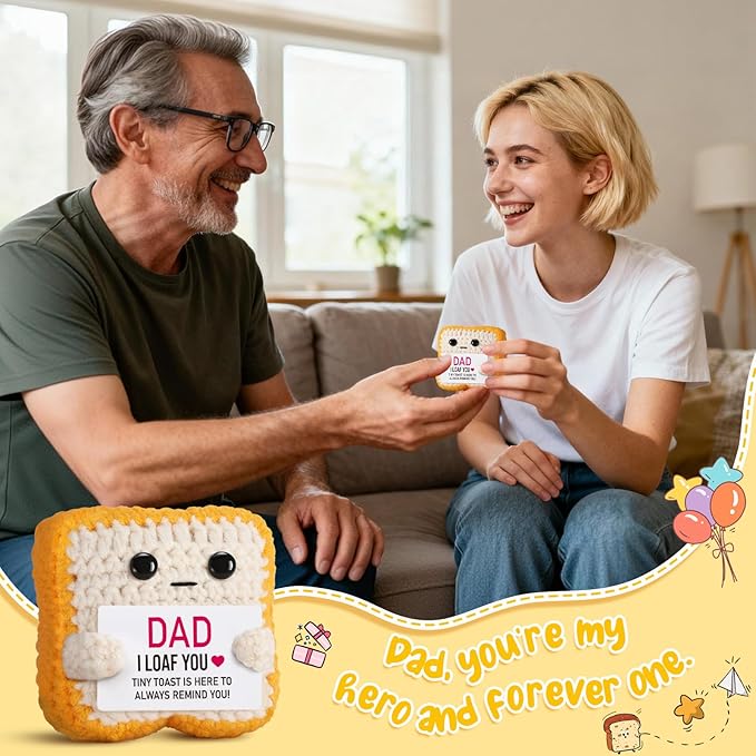 Mini Toast Pun Fathers Day Dad Gifts from Daughter Son Wife, Birthday Gifts for Father Dad Daddy, I Love You Funny Presents - Handmade Loaf Crochet Toast Father‘s Day Cute Decor