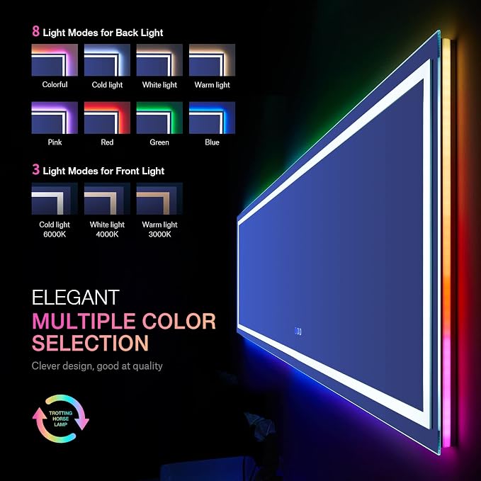 LOAAO 84"X40" RGB LED Bathroom Mirror with Lights, Anti-Fog, Dimmable, Lighted Bathroom Vanity Mirror, Multiple Light Modes, RGB Backlit + Front Light, Memory Function, Tempered Glass, ETL Listed