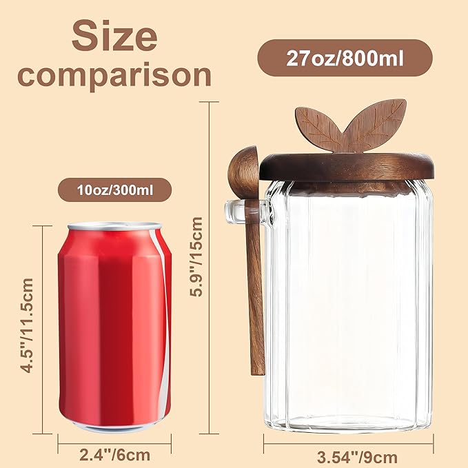 holoith 2 Pack Sugar Bowl Sugar Container 27oz Glass Jars with Bamboo Lid and Spoon, Airtight Food Storage Jar for Coffee Bar, Kitchen Canisters for Coffee Beans, Spice, Brown Sugars, Nuts, Candy