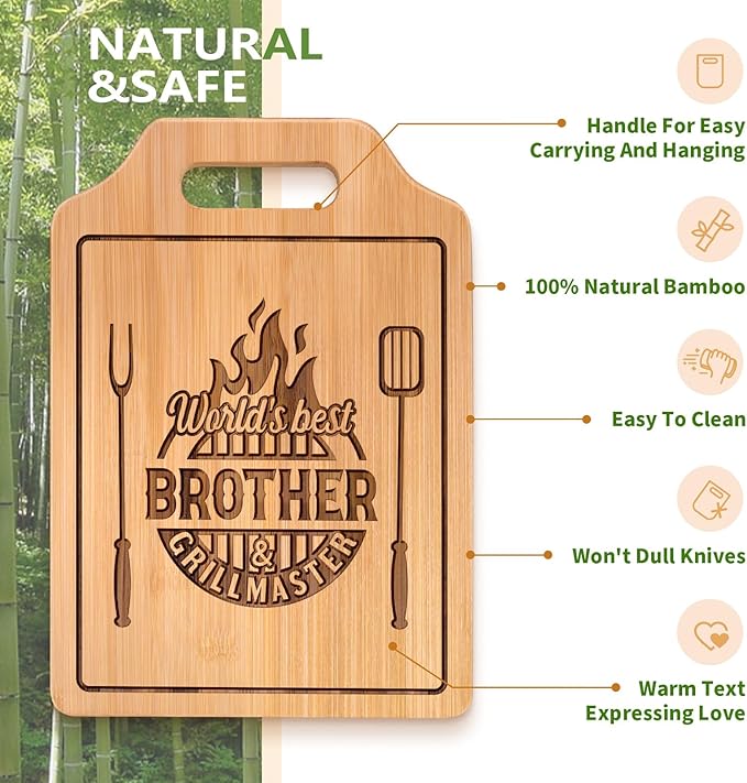 AceThrills Gifts for Brother Gifts Adult, Brother Birthday Gift from Sister for Fathers Day Gift - Engraved Cutting Board 13.78"L × 9.84"W × 0.4"Th