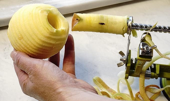 RSVP International Green Apple Slicer, Corer, & Peeler | Suctions to Countertop | Cuts Perfect .25" Slices | Durable & Strong