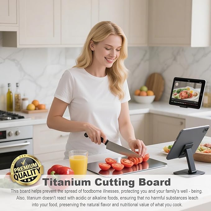 Titanium Cutting Board Set of 3, 100% Pure Titanium Cutting Boards for Kitchen, Non-Toxic Double Sided Food-Grade Chopping Board for Slicing and Dicing Meats, Dishwasher Safe (S+M+L)