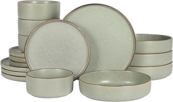 Gibson Elite Gelston Stoneware Matte Reactive Glaze 16 Piece (Service for 4) Plates and Bowl Dinnerware Set - Green