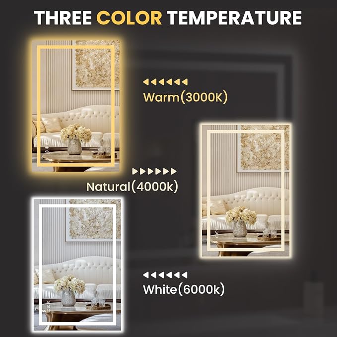 LOAAO 20"X30" LED Bathroom Mirror with Lights, Anti-Fog, Dimmable, Backlit + Front Lit, Lighted Bathroom Vanity Mirror for Wall, Memory Function, Tempered Glass, Safe to Use, ETL Listed