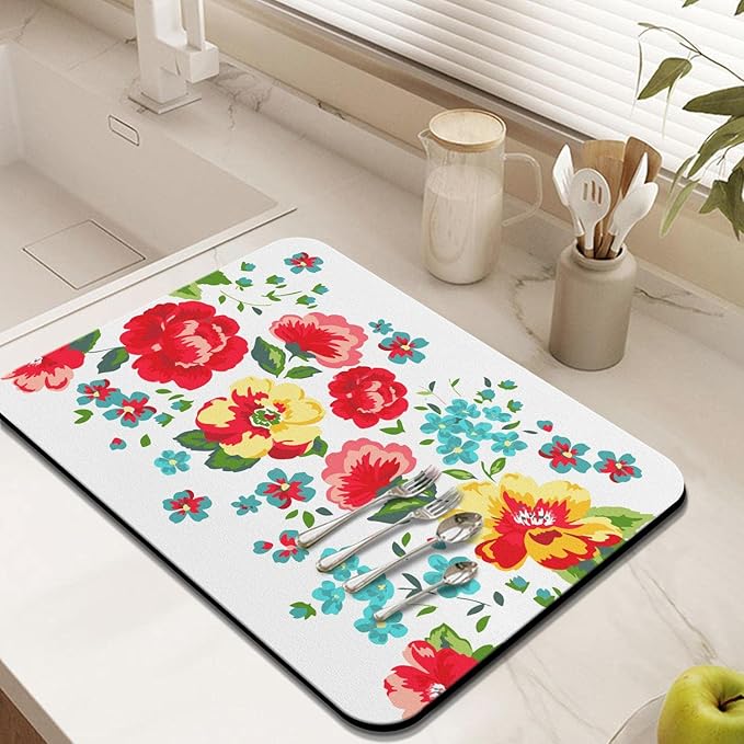 Coffee Bar Mat Accessories for Countertop Absorbent Hide Stain Rubber Backed Dish Drying Mats for Kitchen Counter Draining Pad Decor Gift(24x18in)