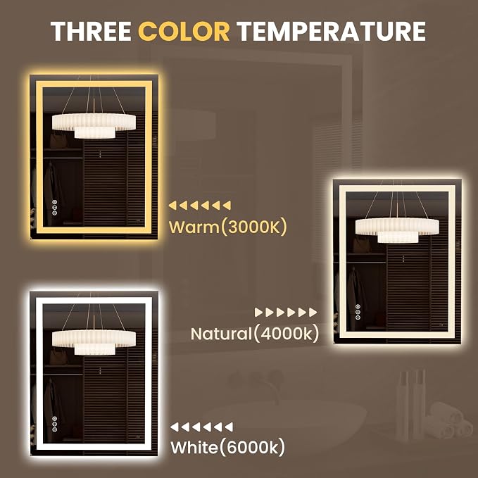 LOAAO 27.6"x35.4" LED Bathroom Mirror with Lights, Anti-Fog, Dimmable, Backlit + Front Lit, Lighted Bathroom Vanity Mirror for Wall, Memory Function, Tempered Glass, Safe to Use, ETL Listed