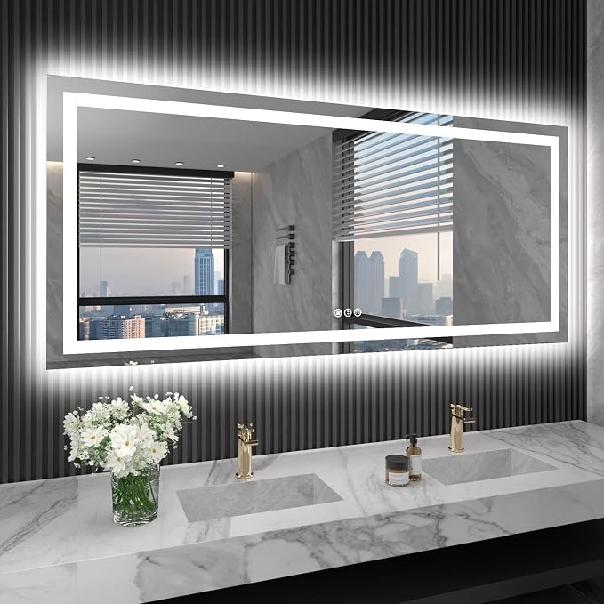 LOAAO 72"X32" LED Bathroom Mirror with Lights, Anti-Fog, Dimmable, Backlit + Front Lit, Lighted Bathroom Vanity Mirror for Wall, Shatter-Proof, Memory Function, Tempered Glass, ETL Listed