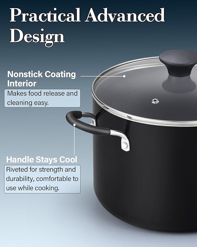 Cook N Home 8 Quart Non Stick Stock Pot with Lid, Large Pots for Cooking | Nonstick Soup Pot, Stockpot Induction Cookware - Oven & Dishwasher Safe, Black