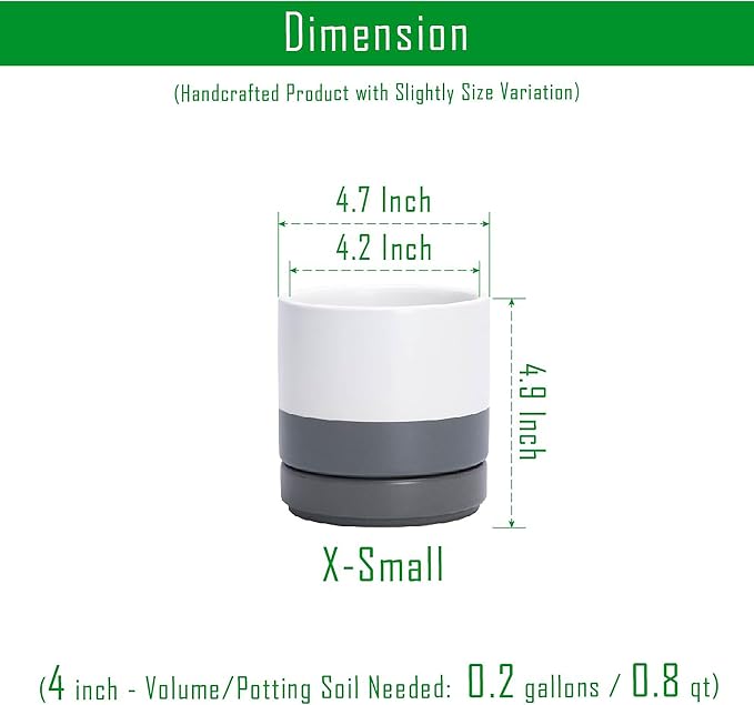 D'vine Dev 4.7 Inch Ceramic Planter Pot, White Grey, 94-O-B-6 | Modern Cylinder Design, Drainage Hole & Saucer Included, Stable Structure, Elegant Home Accent