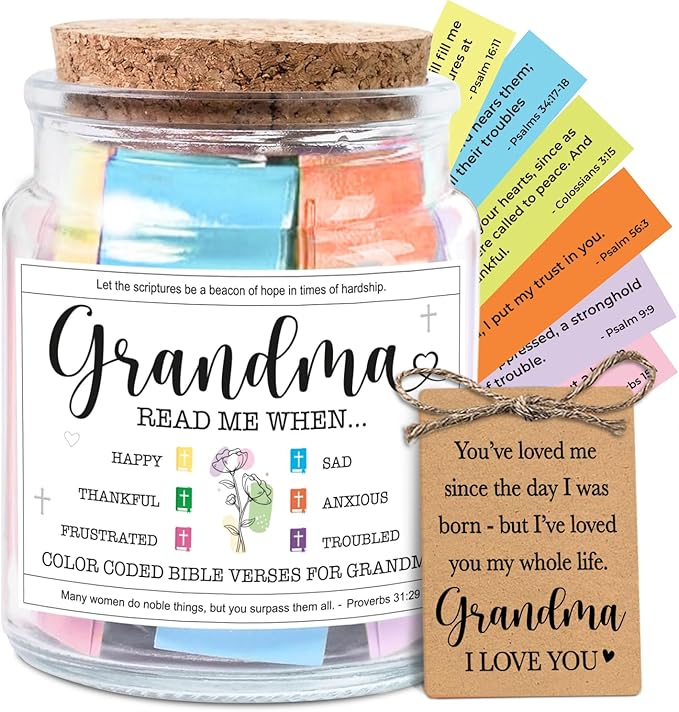 NewEleven Mothers Day Gifts For Grandma - Christian Gift, Grandma Birthday Gifts From Granddaughter, Grandson, Kids - Daily Encouragement, Inspirational Present - Bible Verse Jar