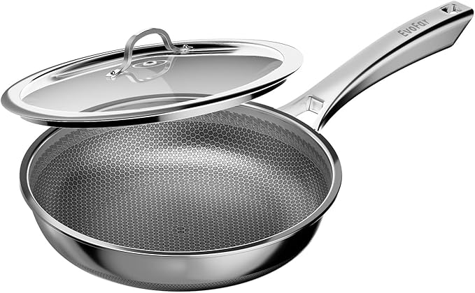 11 Inch Hybrid Nonstick Frying Pan, Stainless Steel Pan Non Stick Skillet, PFOA Free Cookware, Non Toxic Chef's Pan, Compatible with Electric, Gas and Induction, with Lid